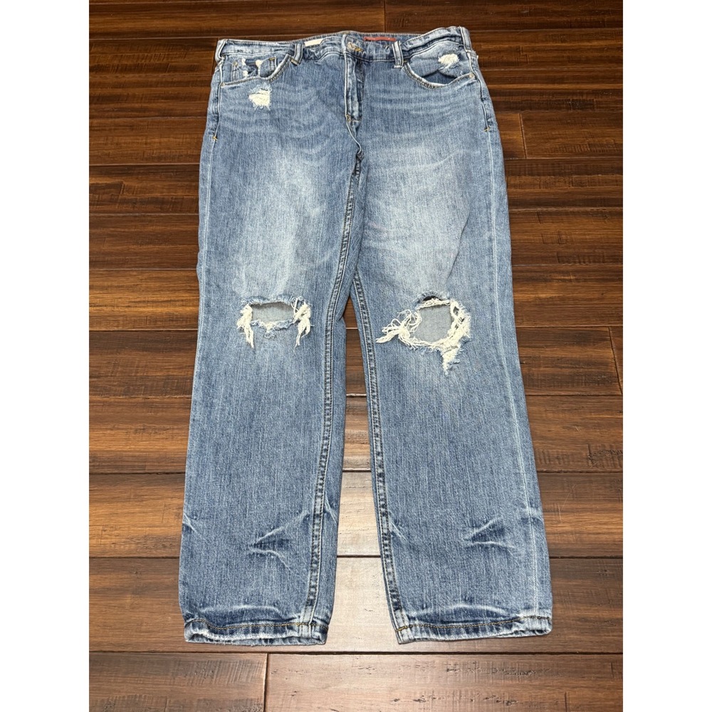 Pilcro and the Letterpress Distressed Straight Leg Jeans Light Wash Blue 30